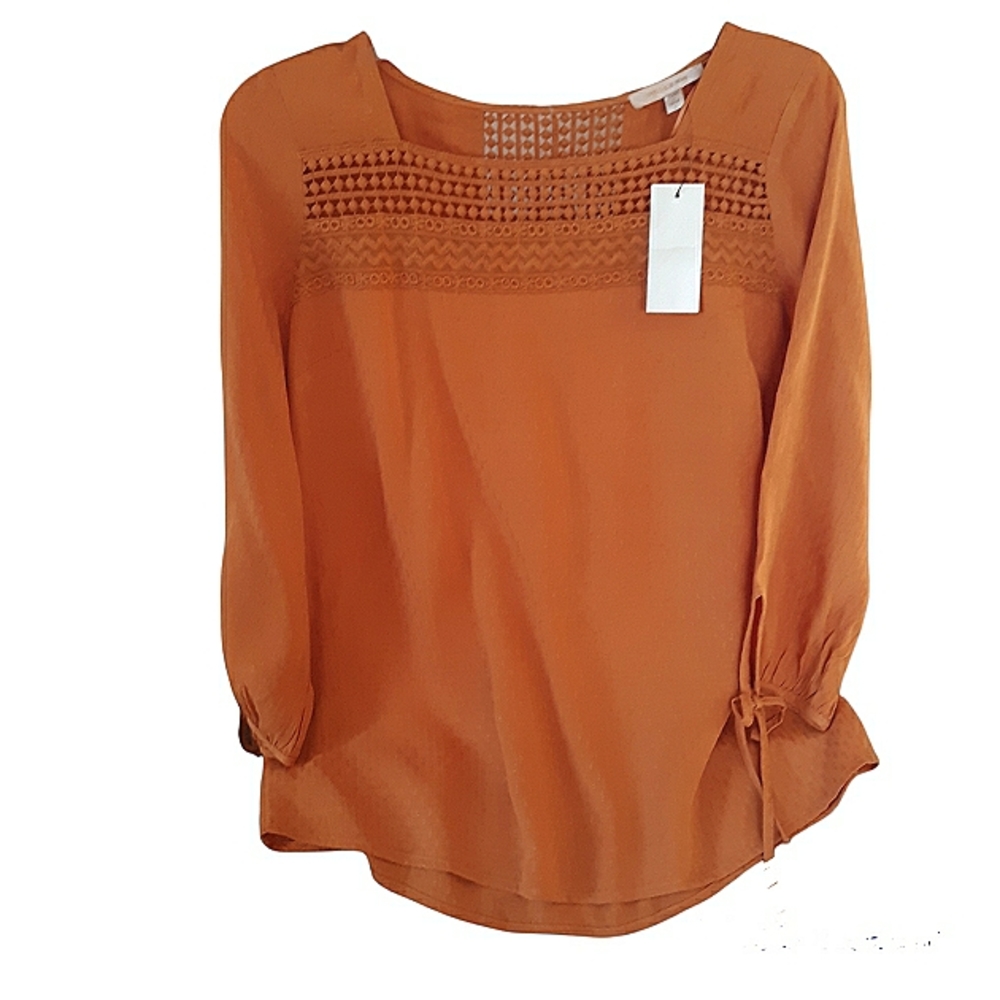 Skies Are Blue boho Inspired Square Nk crochet Lace top Size S Burnt Orange NWT
